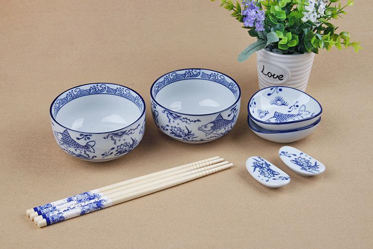 供应中式新青花瓷婚庆碗筷碟瓷器8件套陶瓷家用碗筷餐具套装福.